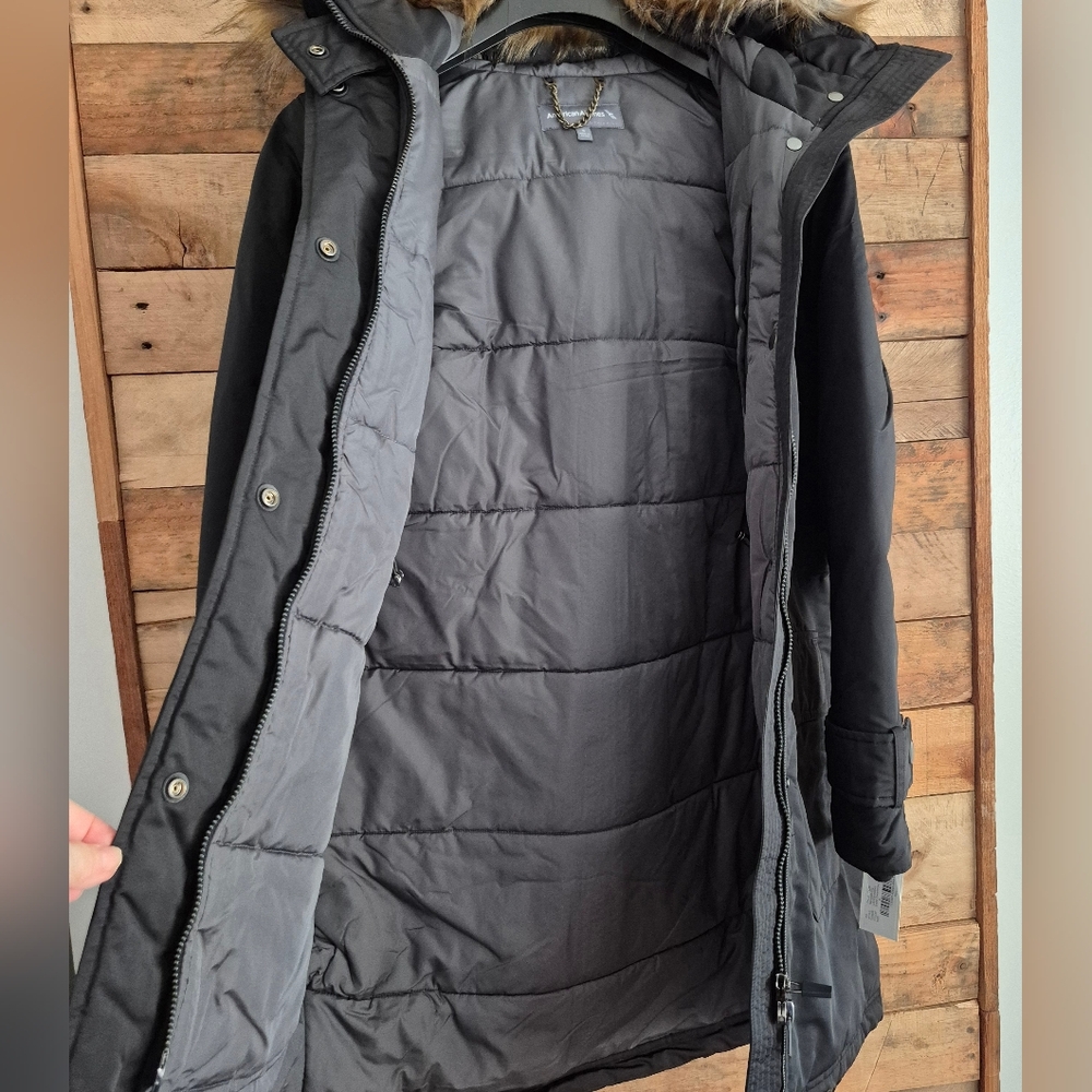 Parka with Faux Fur Hood Mid Length Winter Coat Charcoal Snow Ski Women's Small - Picture 11 of 14